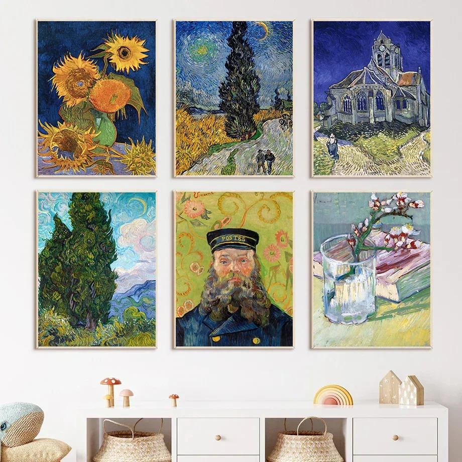 Classic Vincent Van Gogh Sunflower Rose Bouquet Artwork Posters Prints Canvas Painting Wall Art Picture Living Room Home Decor