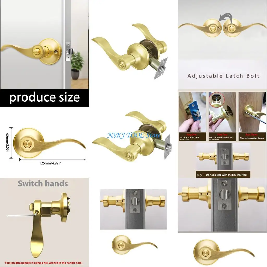 L8RC Doorsh Brass Door Levers الذهب الداخلي غرفة نوم الحمام قفل الباب الخشب #1
