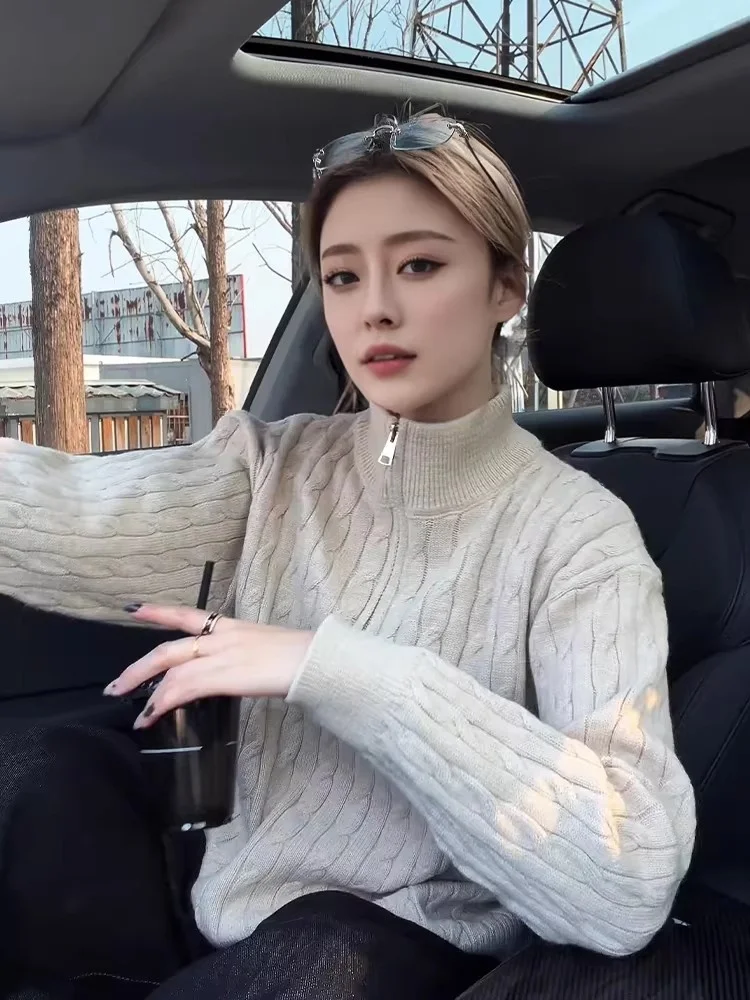 

Мужской вязаный свитер цвета хаки с воротником Хенли на молнии, с длинным рукавом, базовый слой, весна-осень, высококачественная трикотажная одежда, нижнее белье