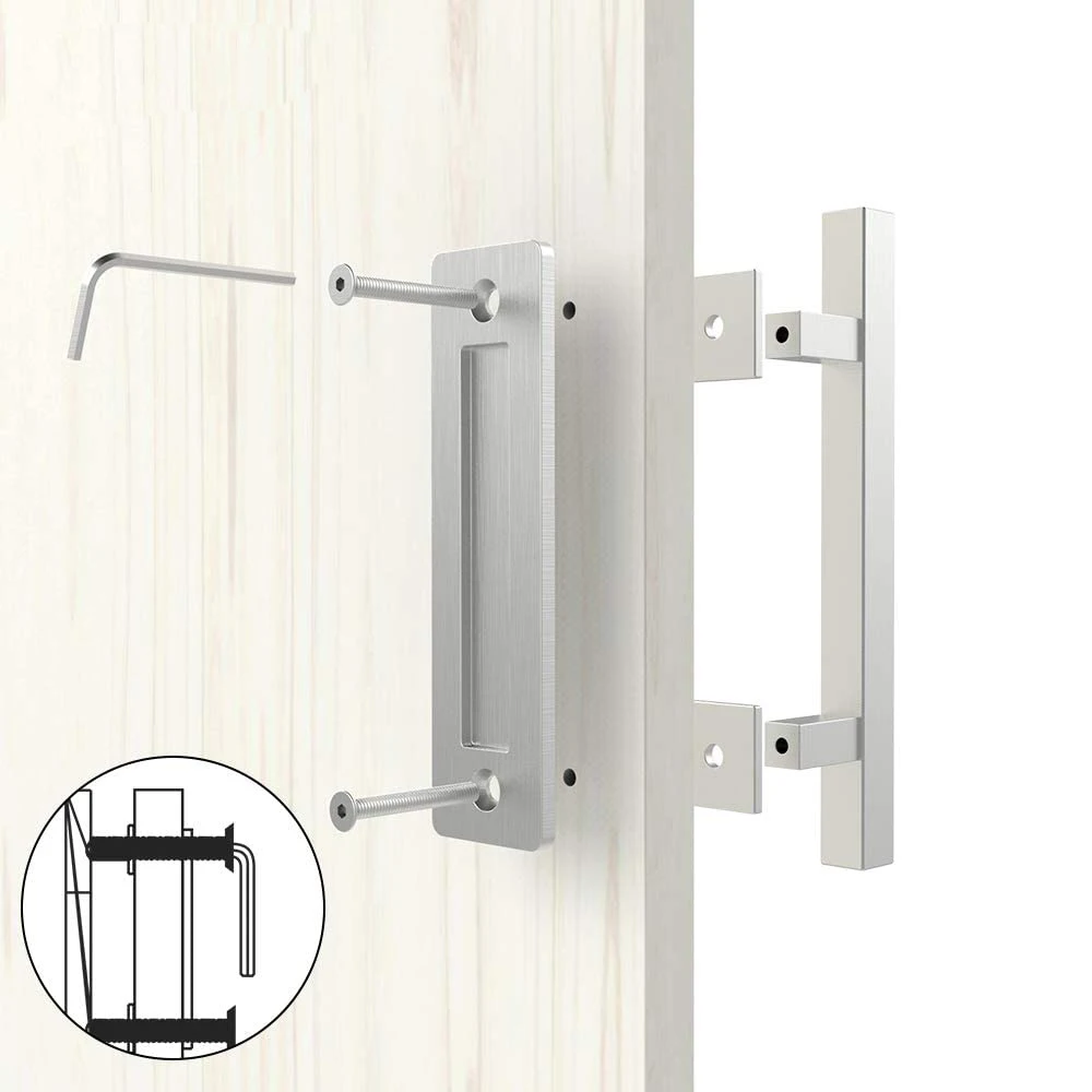 Imagem -06 - Lwzh Deslizante Celeiro Porta Pull Handle Heavy Duty Preto Handle Flush Pull Conjunto Carbono Aço Inoxidável Porta Hardware 30cm