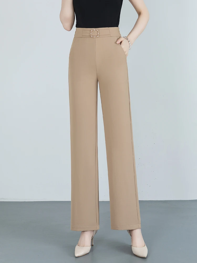 

Женские летние тонкие брюки из ледяного шелка с широкими штанинами, высокой талией, драпировкой, повседневные, прямые, комфортные, дышащие, из полиэстера