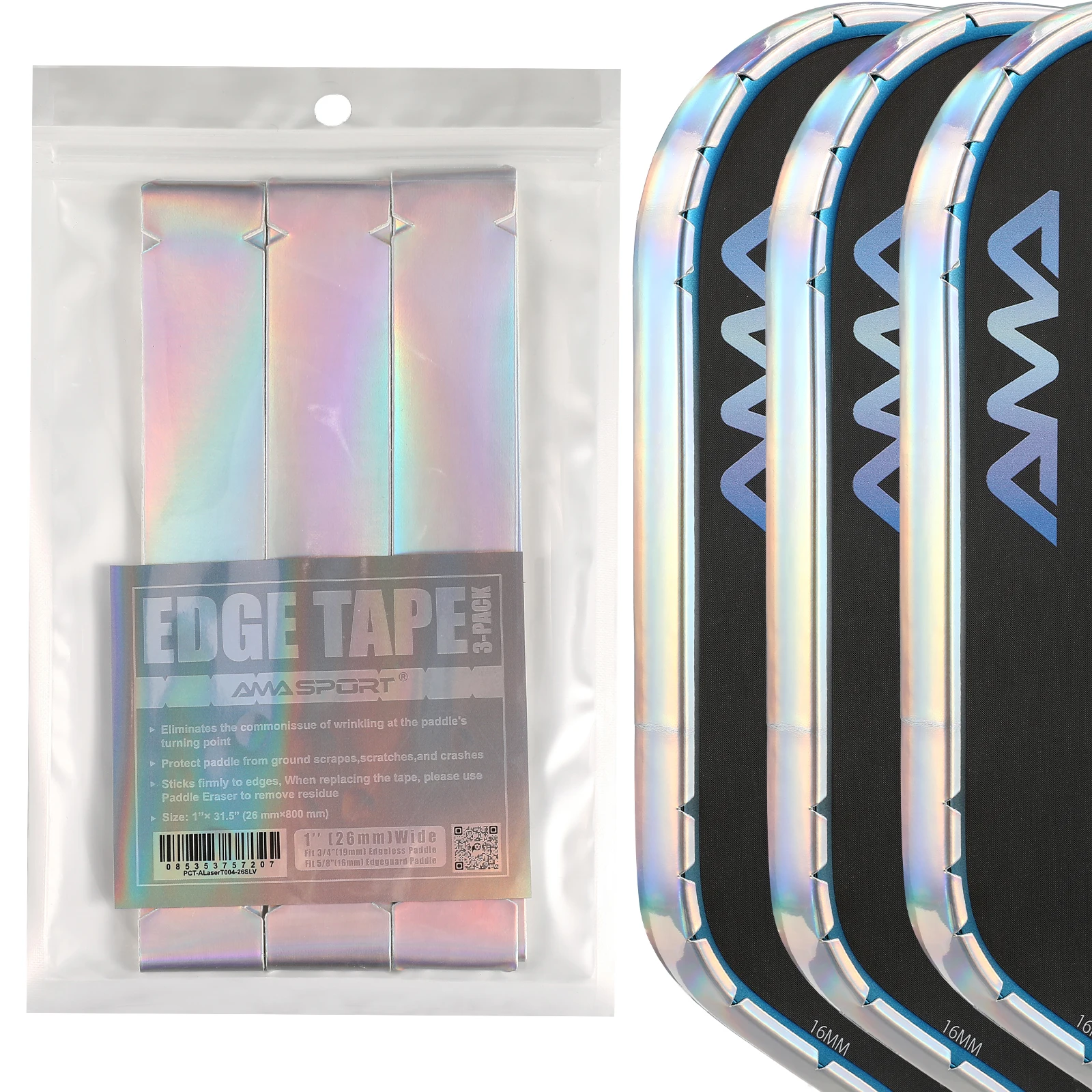 

AMA SPORT Laser Pickleball Edge Guard Tape 23mm/26mm Width Options -Stylish Look Pickleball Training Equipment for Game Sports