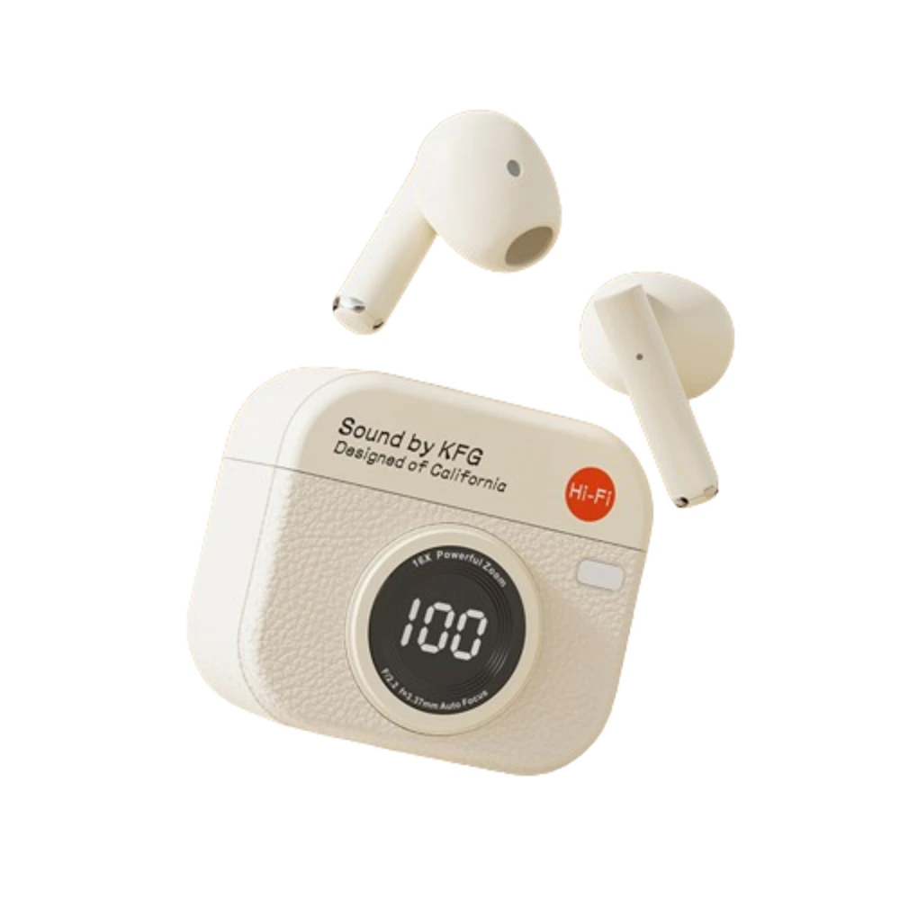 

Retro Camera Wireless Headphones with Touch Control In-Ear Bluetooth Earphones HiFi Stereo LED Screen Sports Headset