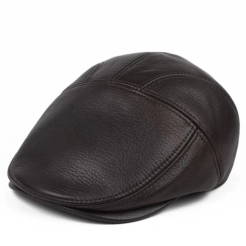 New Spring Winter Retro Man Genuine Leather Suede Sheepskin Driver Boina Thin Berets Hats For Men/Women Leisure Black/Coffee