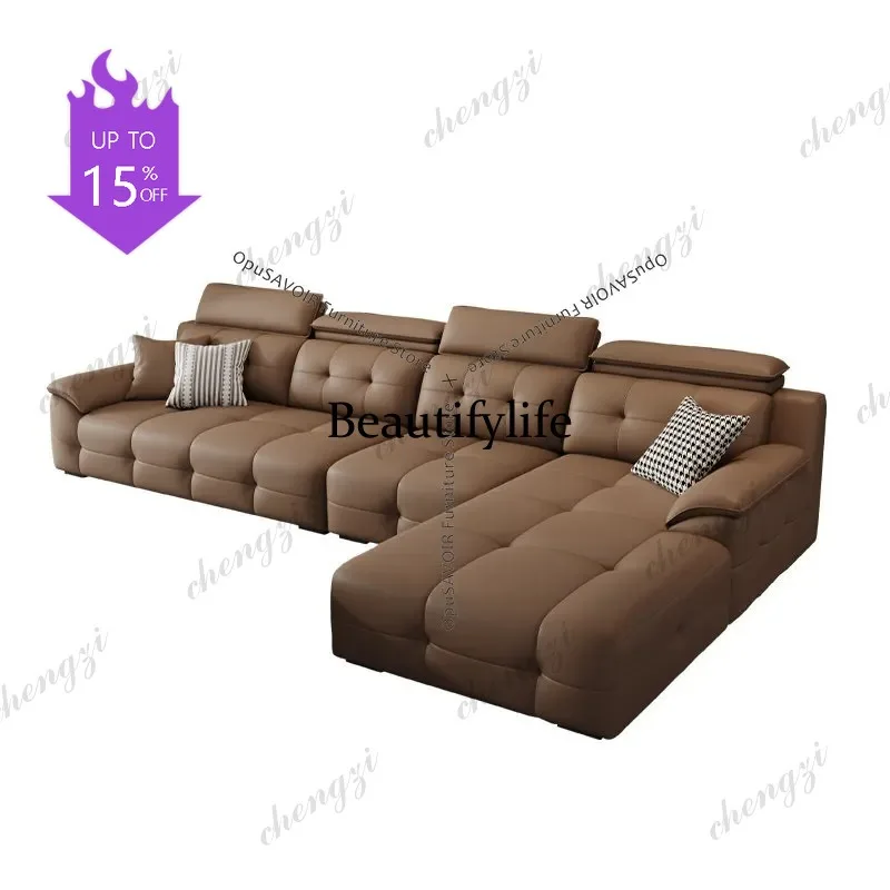 

C45 Italian Light Luxury Lawrence Genuine Leather Living Room Sofa - Top Grain Cowhide Living Room Sofa Chaise Lounge