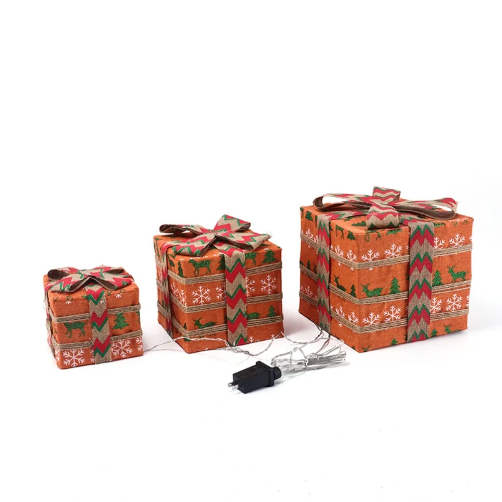 Set of 3 LED Lighted Christmas Gift Boxes Soft LED Lights Premium Lightweight Material Light Up Decorative Present Box Ornaments