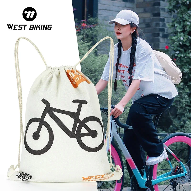 WEST BIKING Drawstring Backpack Lightweight Bike Helmet Storage Bag Wear-resistance Travel Hiking Cycling Backpack Bicycle Bag