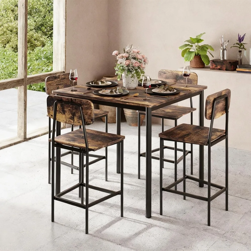 مجموعة طعام صناعية موفرة للمساحة لـ 4 أشخاص، طاولة وكراسي مطبخ صديقة للشقق، مجموعة حجرة طعام ريفية للمساحات الصغيرة