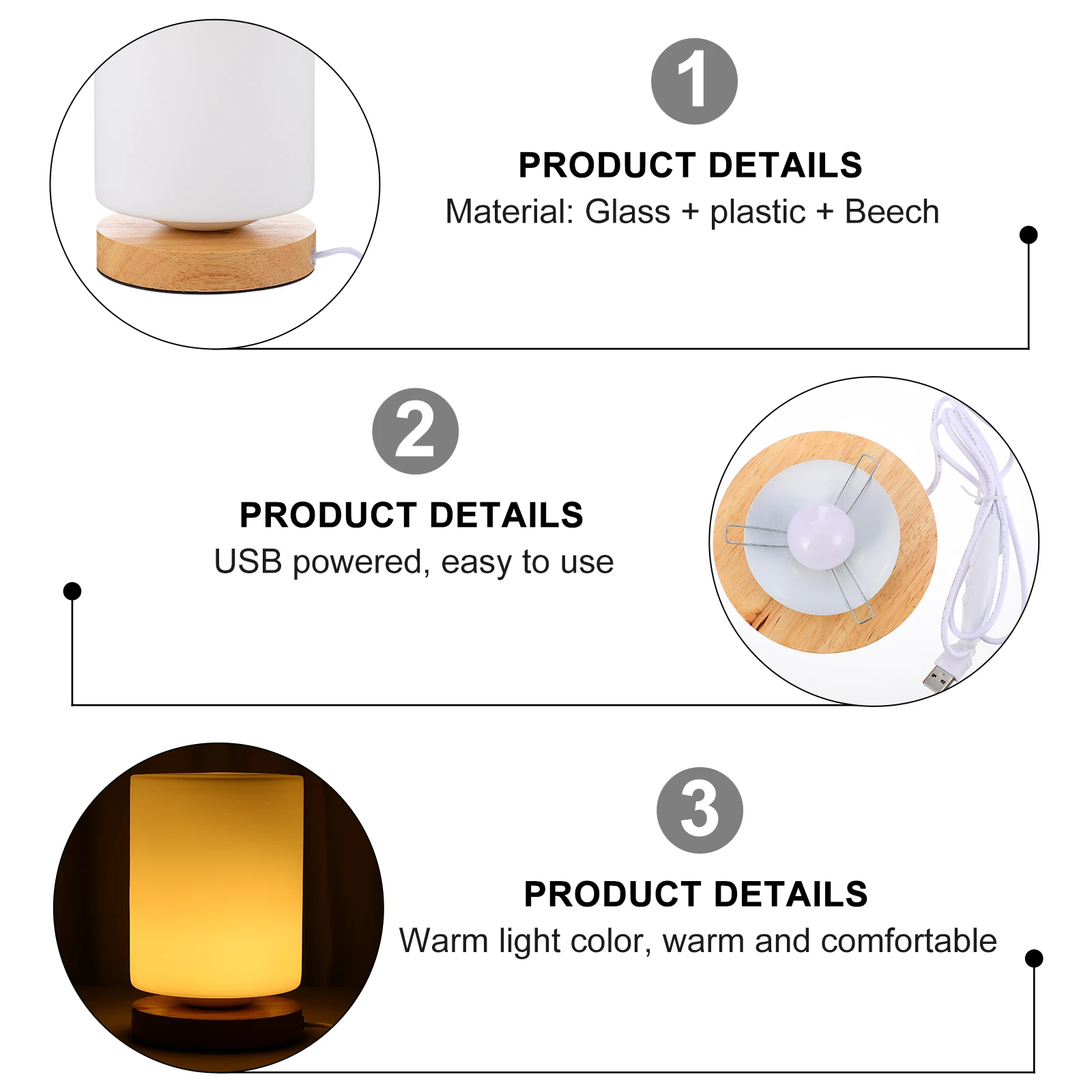 

1pc Led Bedroom Warm Night Light Cylinder Touch Control Lamp Usb Powered Decorative Atmosphere Light For Home Office Kids Room