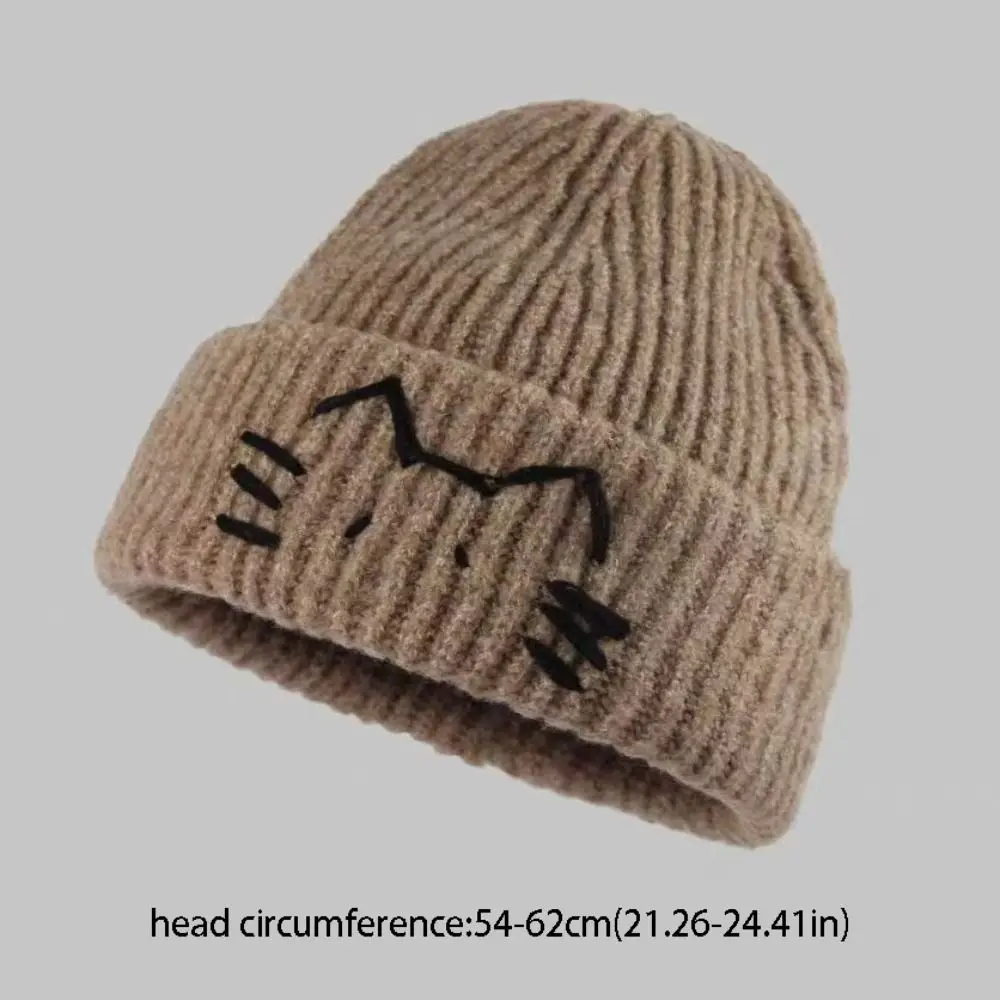 أزياء مطرزة هريرة لطيف القط محبوك قبعة دافئة الصوف متماسكة بيني الكورية خمر الطباعة متماسكة قبعة في الهواء الطلق #6