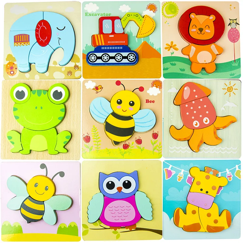 Animal Three-dimensional Hand Scratching Board Jigsaw Puzzle Thickening Young Children's Baby Wooden Educational Toys