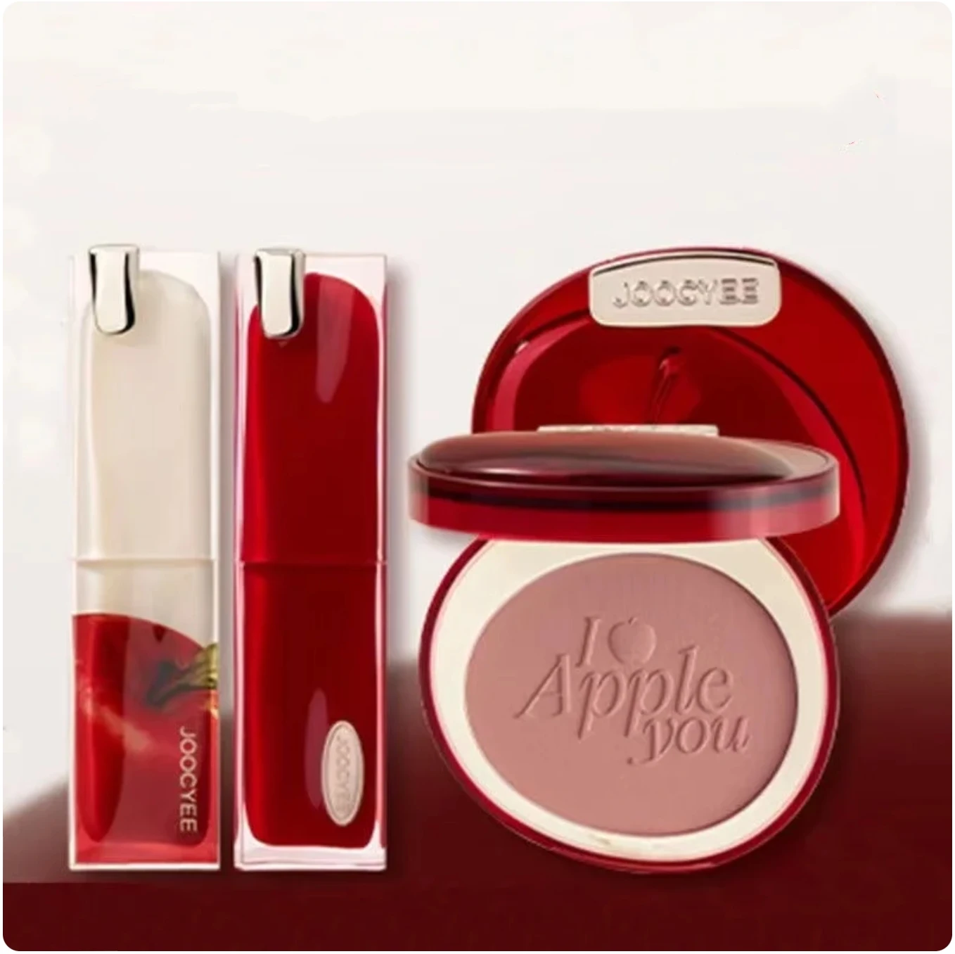 Joocyee I Apple You Collection Lipsticks Blush Highlighter Setting Powder Multi-Color Blush Palette Matte Shimmer Makeup