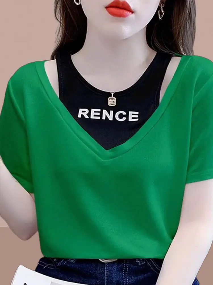 Slimming Short Sleeve T-Shirt Pure Cotton Women's Fashion Hidden Belly Conceal Meat Show Thin Body Shirt Top Commute Style