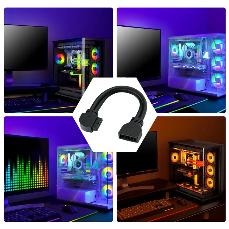 Cabo de extensão do painel frontal usb3.0, 25cm, cotovelo de 90 graus, 19 pinos, 20 pinos, adaptador de placa-mãe compatível para caixa de pc desktop