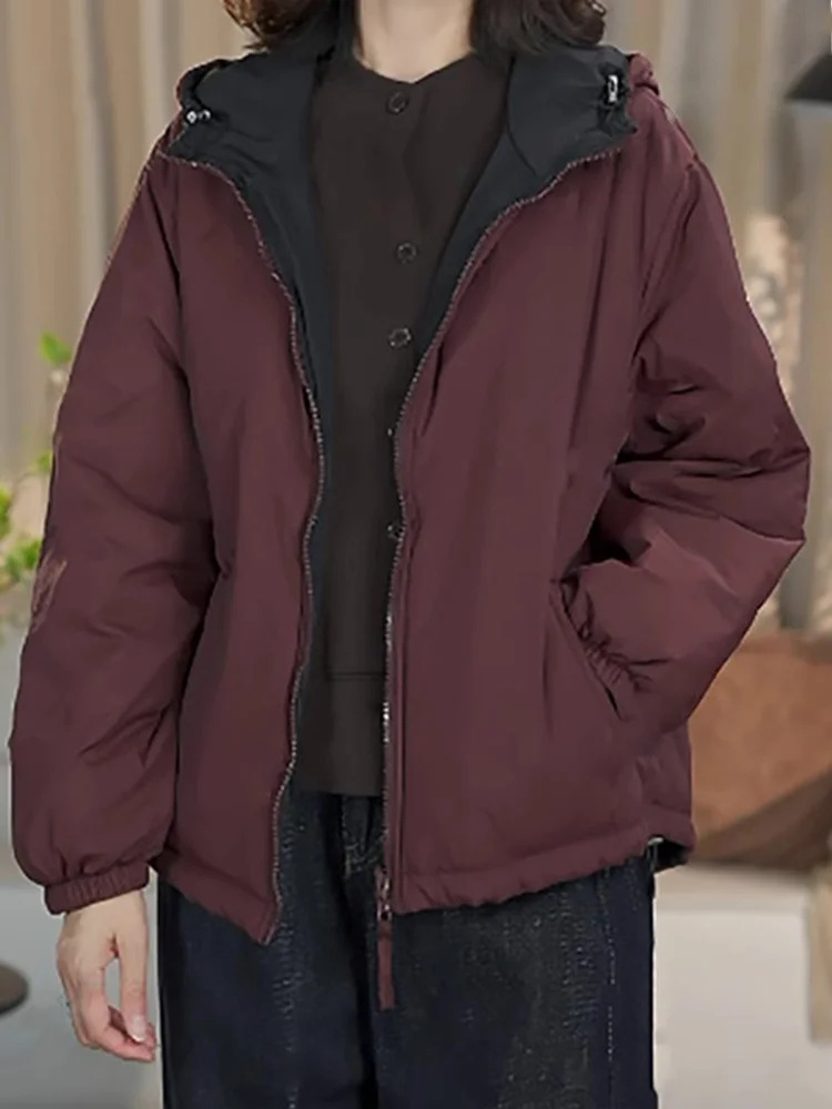 

Модная повседневная двусторонняя хлопковая куртка для женщин, новая зимняя универсальная свободная ветрозащитная хлопковая куртка с капюшоном