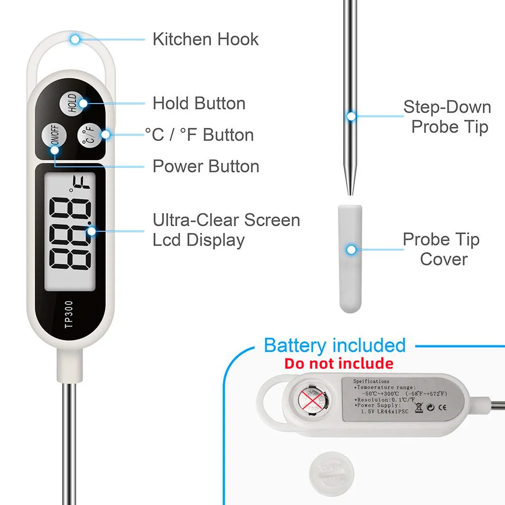 TP300 Food Thermometer Digital Kitchen Temperature Tester For BBQ Meat Water Oil Cooking Electronic Probe Food Oven Thermometer