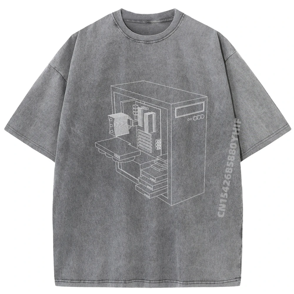 حافظة بناء الكمبيوتر مع وحدة المعالجة المركزية برودة وحدة المعالجة المركزية وحدة معالجة الرسومات Ram Ssd الخ الأسود الجرافيك تي شيرت الرجال الرجعية غسلها تي شيرت #4