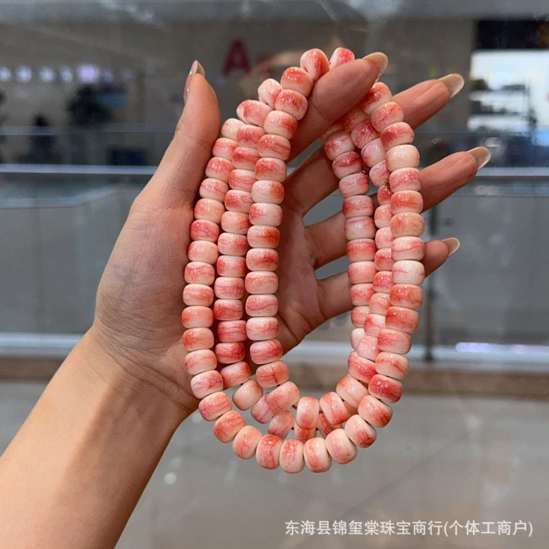 Cherry Blossom Pink Bone Half Blood Bucket Bracelet Bead Spacer Braided Rope Pendant Accessories