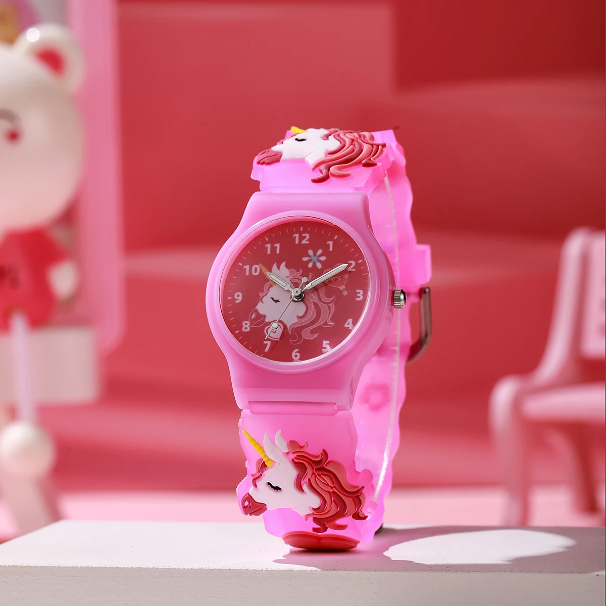 Moda tendência carinhosa unicórnio padrão silicone relógio de pulso de quartzo, adequado para presentes de natal e halloween