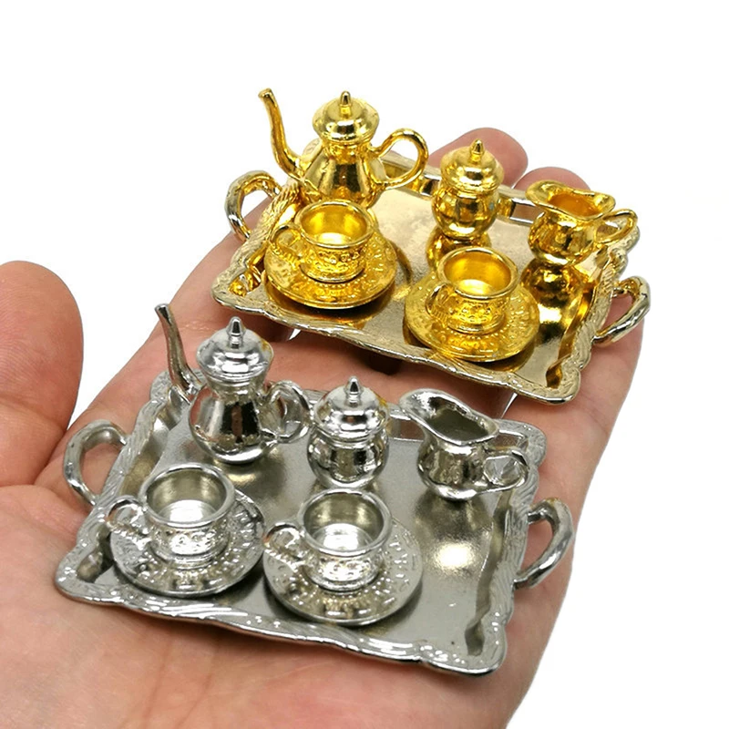 10Pcs/Set Dollhouse Miniature Metal Tea Dollhouse Furniture Miniature Toy