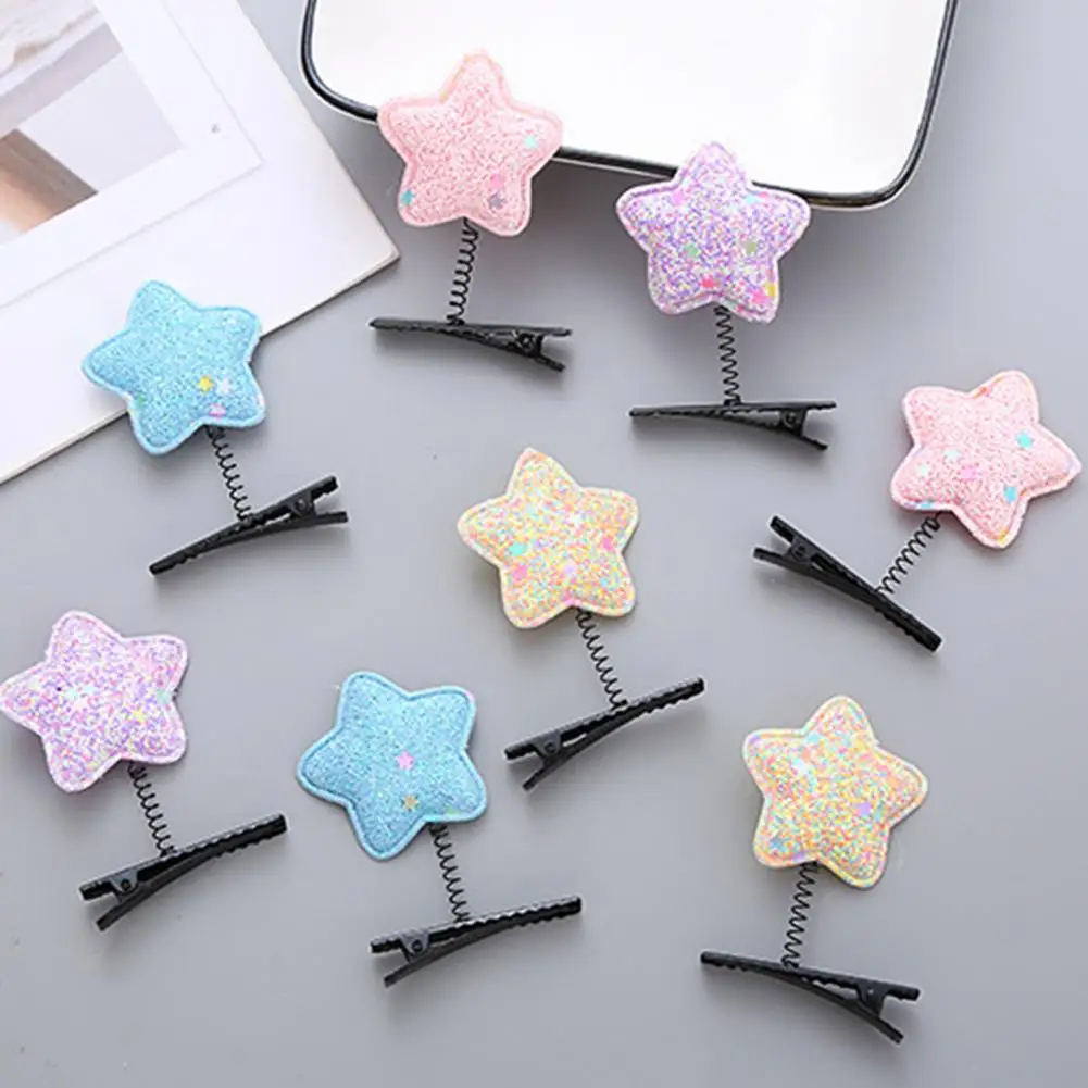 Scalp-friendly Hair Clip Hair Pin Set of 5 Kids' Sparkly Star Hair Clips Fun Spring Design Accessories for Girls Anti-slip