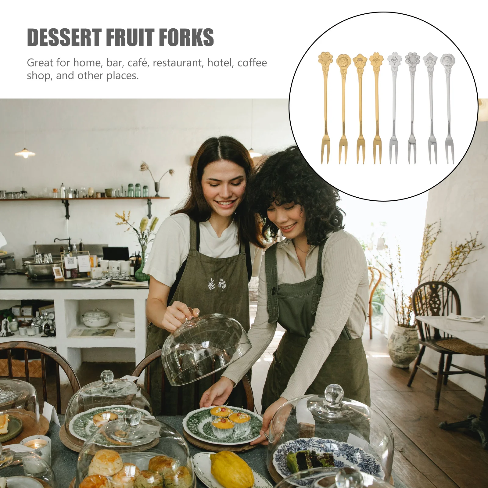 

8pcs Stainless Steel Dessert Forks Fruit Cake Bread Party Metal Travel Moon Serving Pastry Salad S wich Kitchen Bar Practical