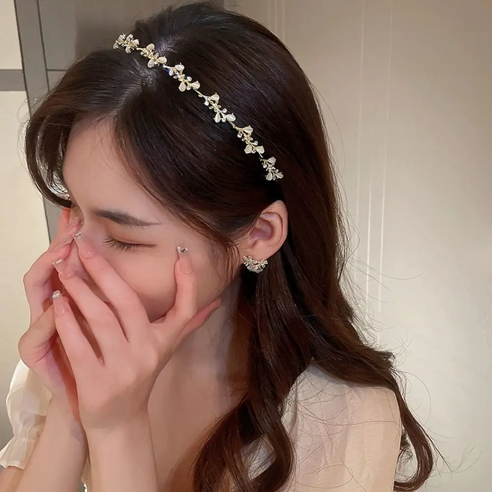 Band Baroque Pearl Female Hair Accessories Tiara Korean Style Headwear Leaf Headband Girl Thin Hair Hoop Rhinestone Hair Band