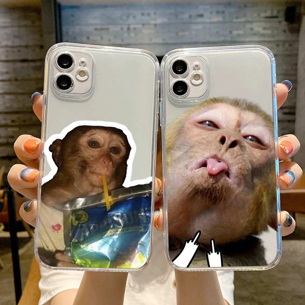 Monkey Sipping Caprisun Meme Phone Case FOR IPhone 15 14 13 12 11 Pro Plus X 13 Pro MAX XR XS MINI Transparent Dog Cat Covers