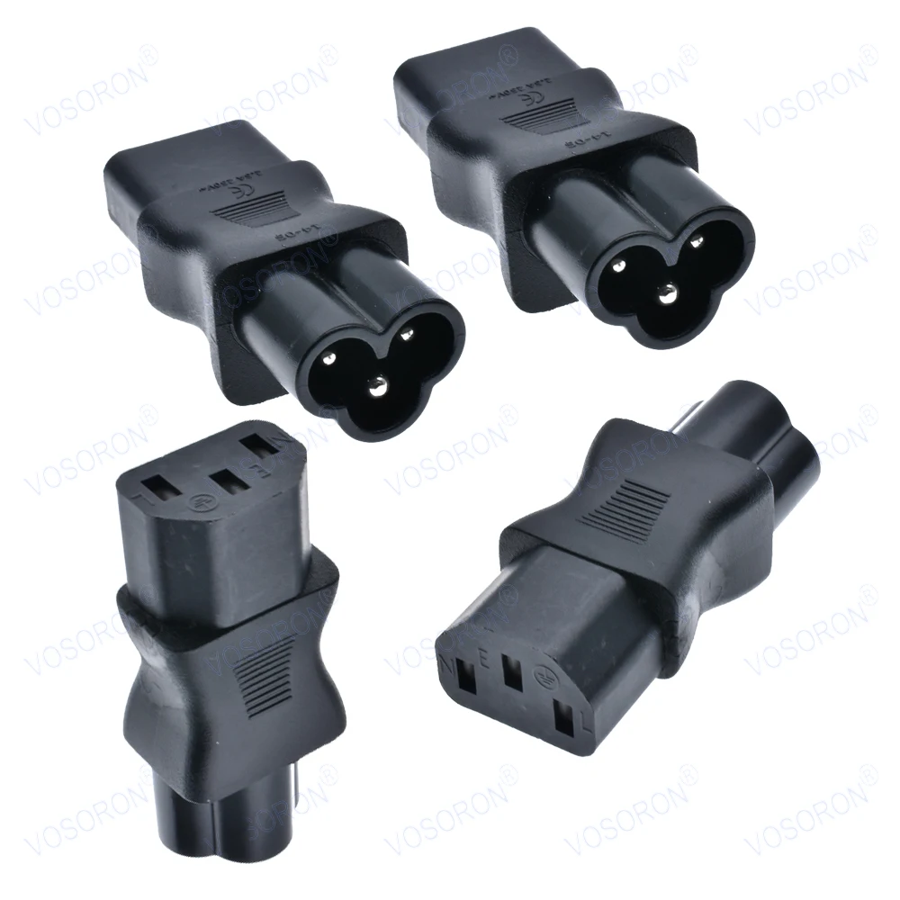 IEC 320 C13 Female To C6 Male 3-Pin Cloverleaf Plug Converter AC Power Adapter