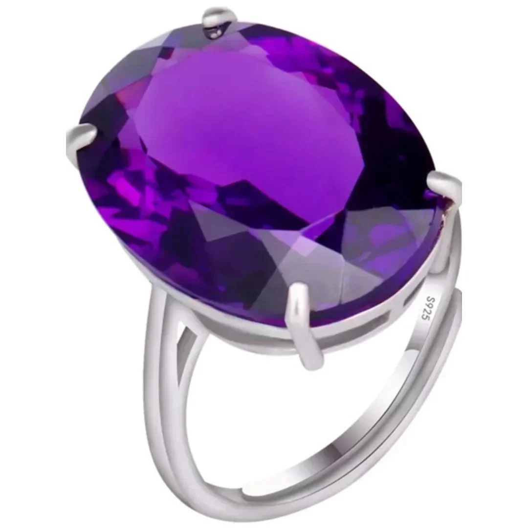

925 Sterling Silver Purple Crystal Ring for Women Natural Gemstone Minimalist Birthday Gift