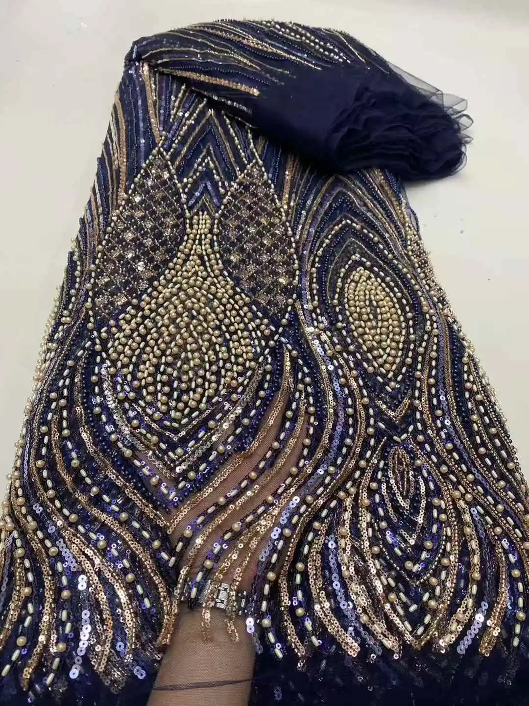 Beaded Lace Fabric Onion Lace Fabric High Quality Nigerian Party Lace Fabric 2025 Sequins Lace Mesh Fabric For Dress Sewing