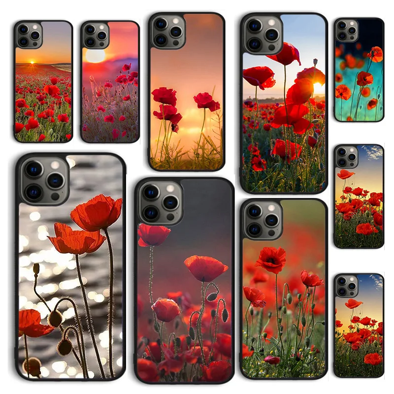 Autumu Red Corn Poppy Flower Phone Case Cover for iPhone 16 15 12 mini 11 13 14 Pro Max SE 2020 Apple 6S 7 8 Plus Coque