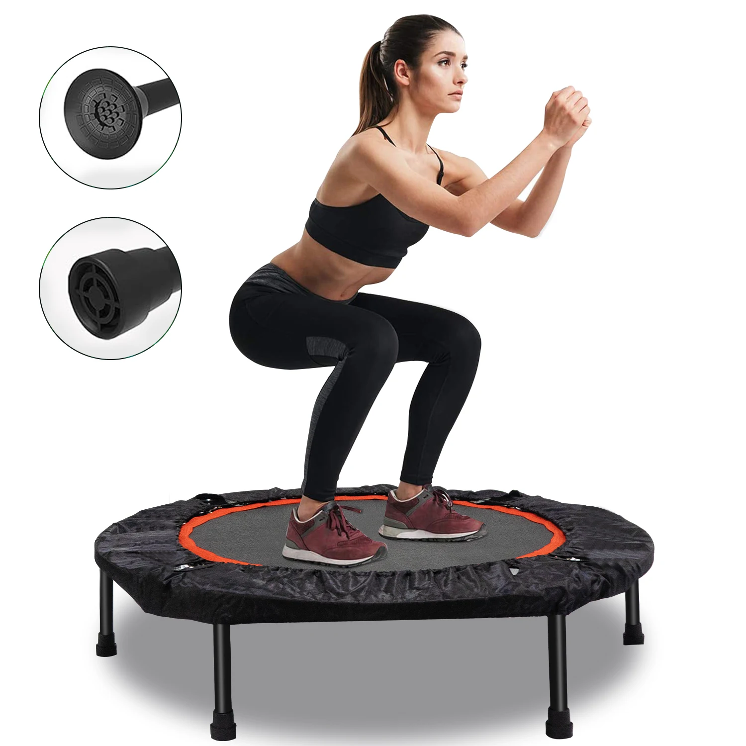 Classic black 40 inch folding trampoline mini fitness indoor exercise training elastic jumping pad with handle bounce back