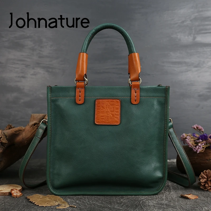 Johnature 2024 nuove borse di lusso in vera pelle borse da donna Designer Vintage Nature pelle bovina Casual Tote borse a tracolla femminili