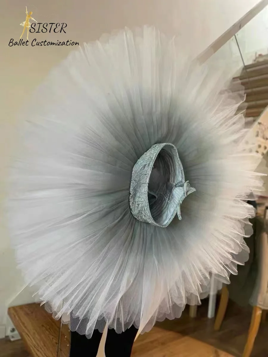 New Ballet practice dress HALF TUTU gauze dress private custom high-end adult children professional gradient grey