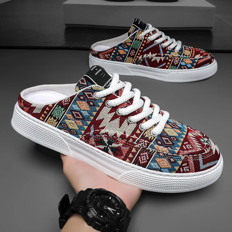 

Новая летняя парусиновая мужская повседневная обувь, удобные нескользящие мужские полутапочки, легкая прогулочная обувь, дизайнерская модная спортивная обувь