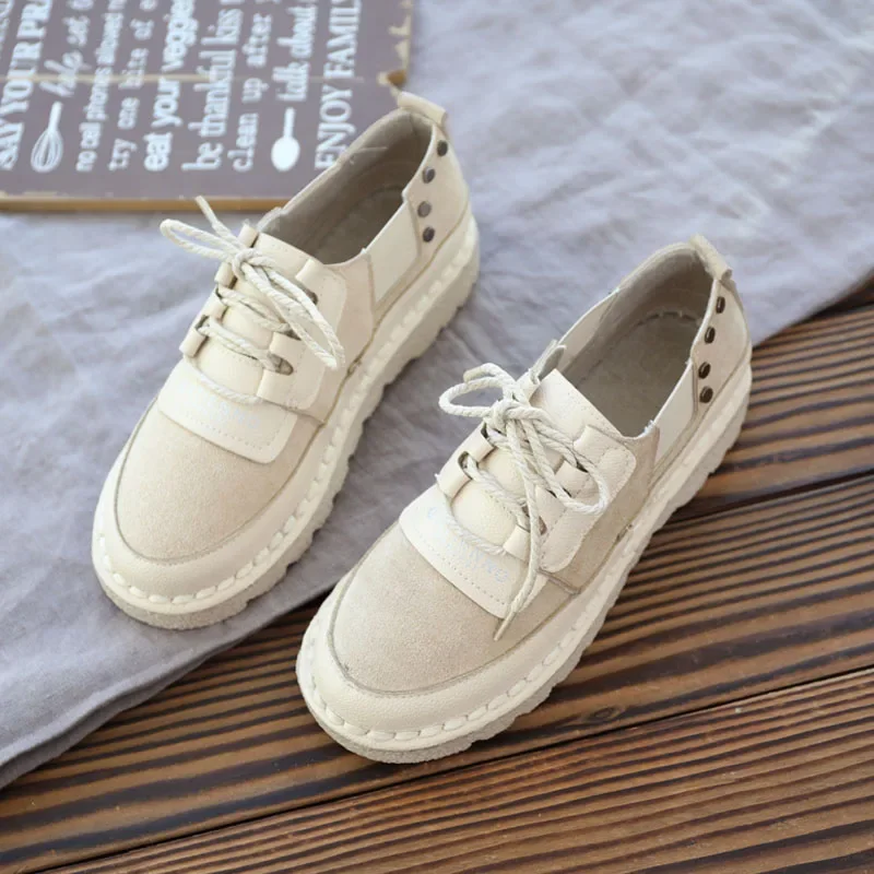 Original Handmade Soft Sole Comfort Women Shoes Flat Heel Student Shoes Mori Girl Literary Retro Lace-up Low Help Casual Shoes