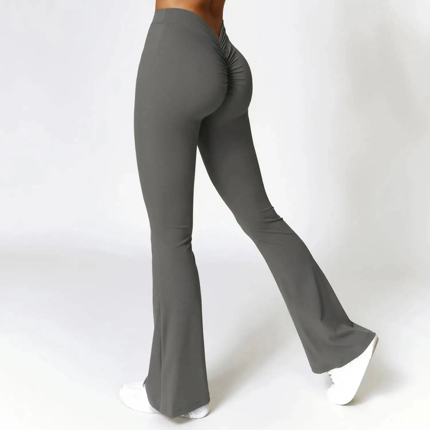 Pantalones acampanados deportivos para gimnasio para mujer, pantalones de baile en forma de V, mallas acampanadas para Yoga en la cadera, pantalones de pierna ancha de cintura alta