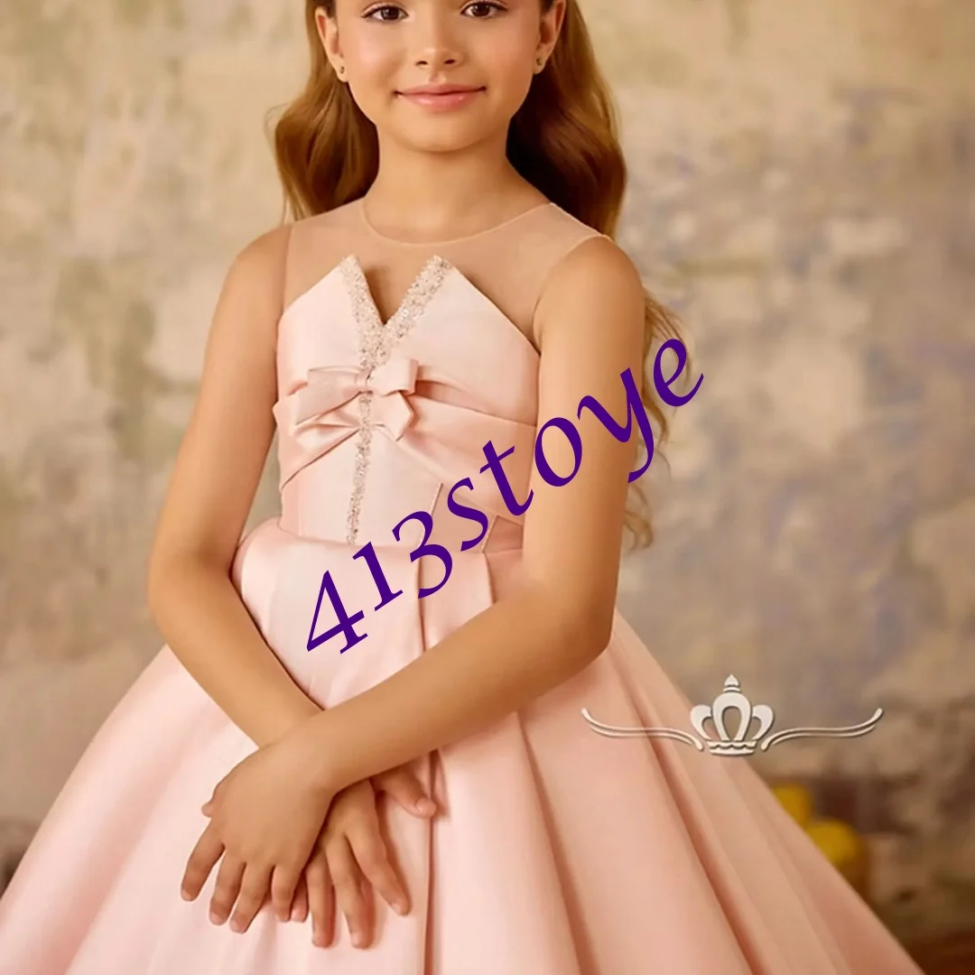 

Роскошное розовое платье с цветочным узором для девочек по индивидуальному заказу, атласное детское праздничное платье принцессы на свадьбу, день рождения, праздничное вечернее платье