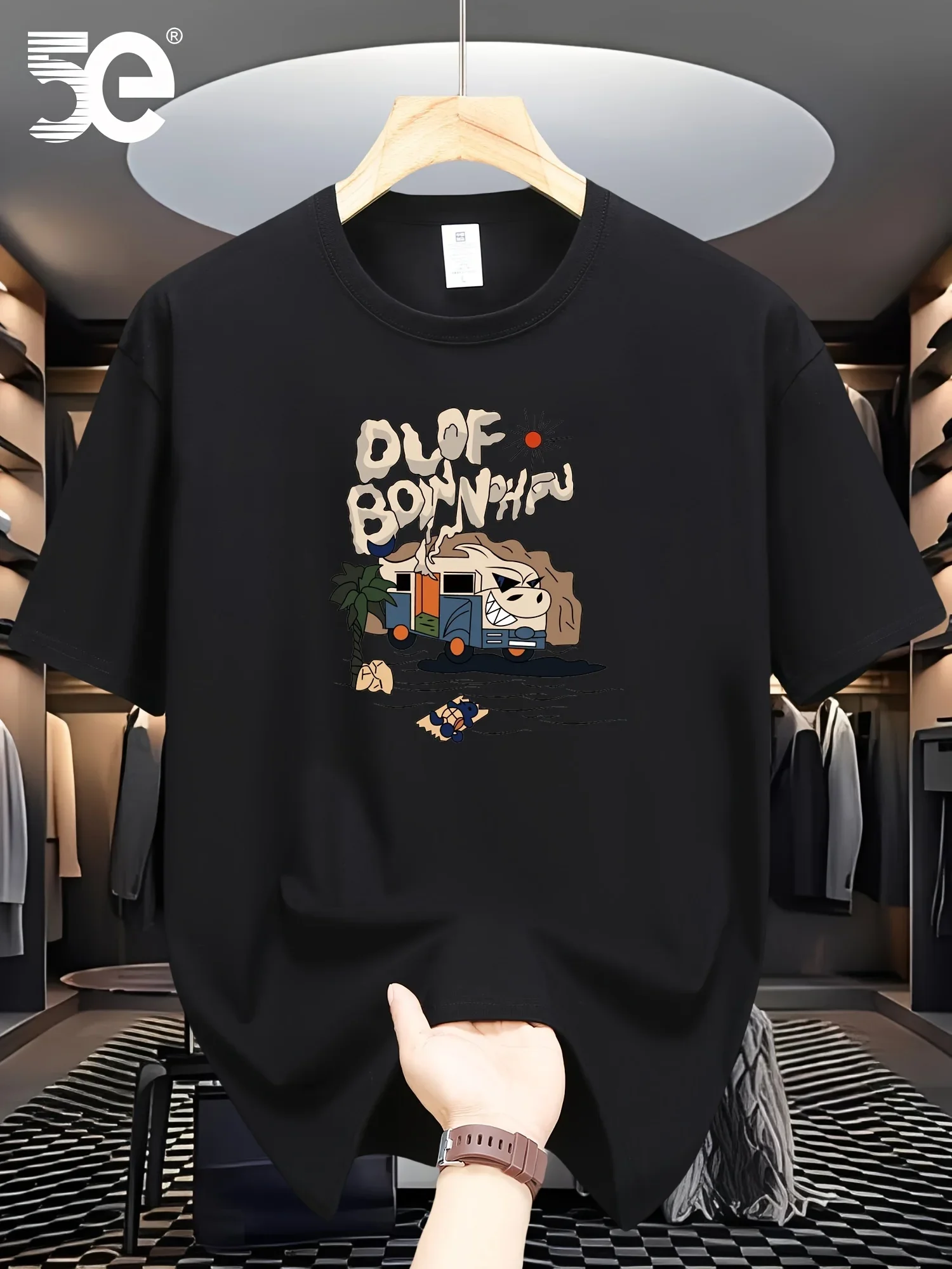 

Men's 100% pure cotton summer loose size cartoon pattern printed casual and comfortable round neck short sleeved T-shirt top