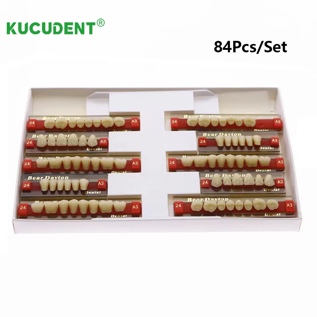 KUCUDENT 84 Pz/set Resina Acrilica Protesi Denti Superiore Inferiore Protesi Dente Falso Bocca Completa Ombra A1/A2/A3 Materiali Dentali S/M/L