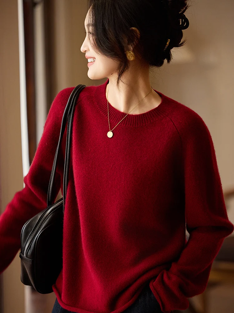 

Cashmere Sweater Women's 100% Pure Wool O-Neck Knit Long-Sleeve Pullover 2025 Winter/Autumn New Korean Fashion Clothing Female