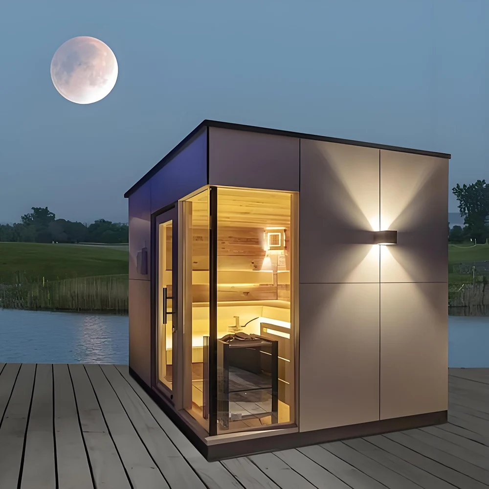 Outdoor Barrel Sauna, Solid Hemlock, Red Cedar Wood, Dry Sauna Room, Customized Size Wooden Sauna Room for Home Garden Backyard