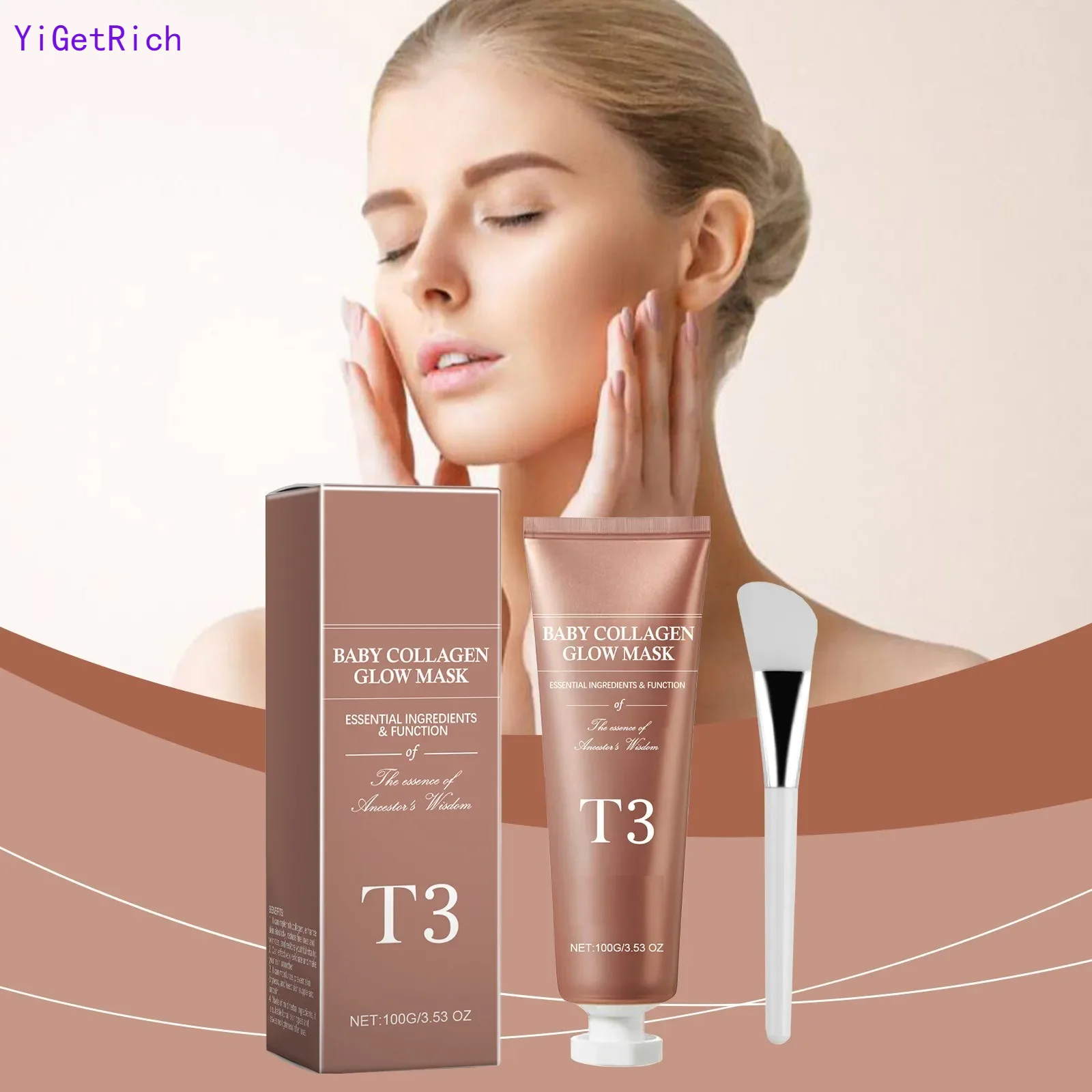 T3 Collagen Mask T3 Baby Collagen Glow T3 Collagen Peel Off Mask Korean Face Mask Make Glowy Skin Elasticity Firming Wrinkle