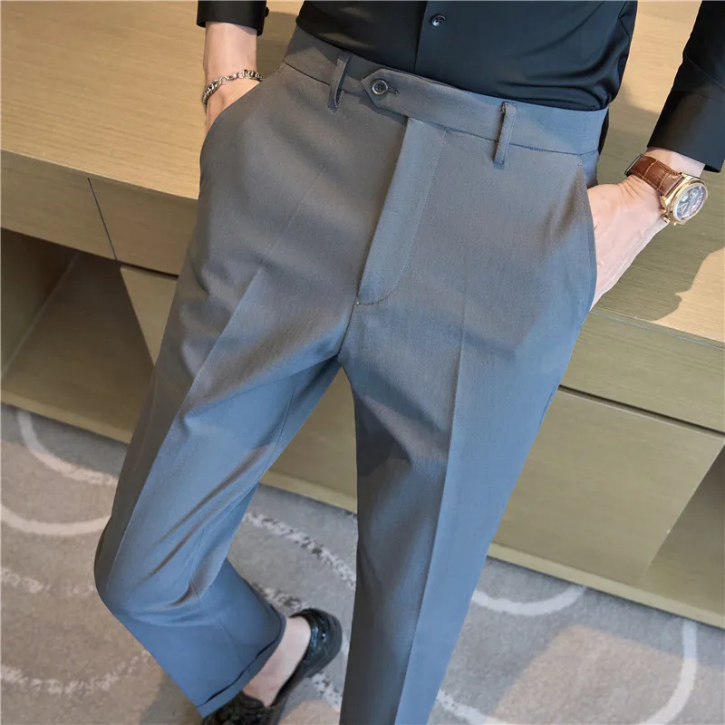 Men Suit Pants 2024 Elastic Slim Fit Formal Dress Pants Solid Casual White Trousers Pantalon Homme Wedding Party Men Clothing