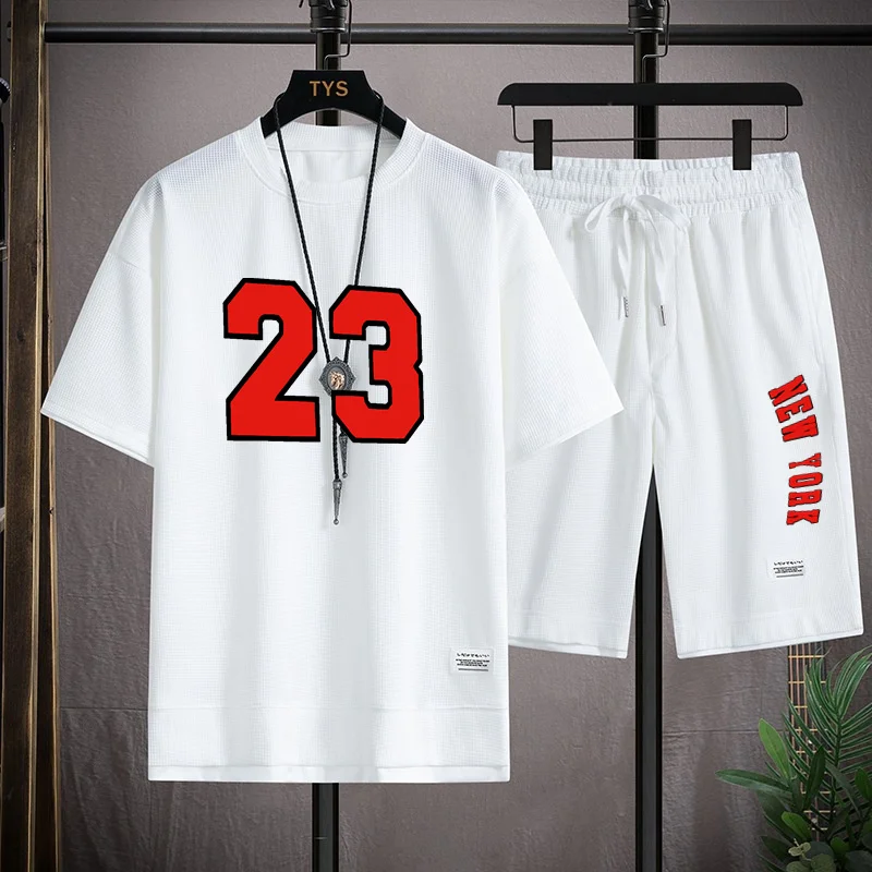 

Men's Summer Fitness Casual Sportswear 2025 Fashion Breathable Short Sleeve T-shirt with Jogging Shorts Two-Piece Set