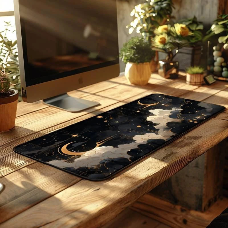 Black and Gold Celestial Desktop Decor Mouse Pad Desk Mats Gaming Computer Mat XXL Extended Mousepad Desk Interior Playmat
