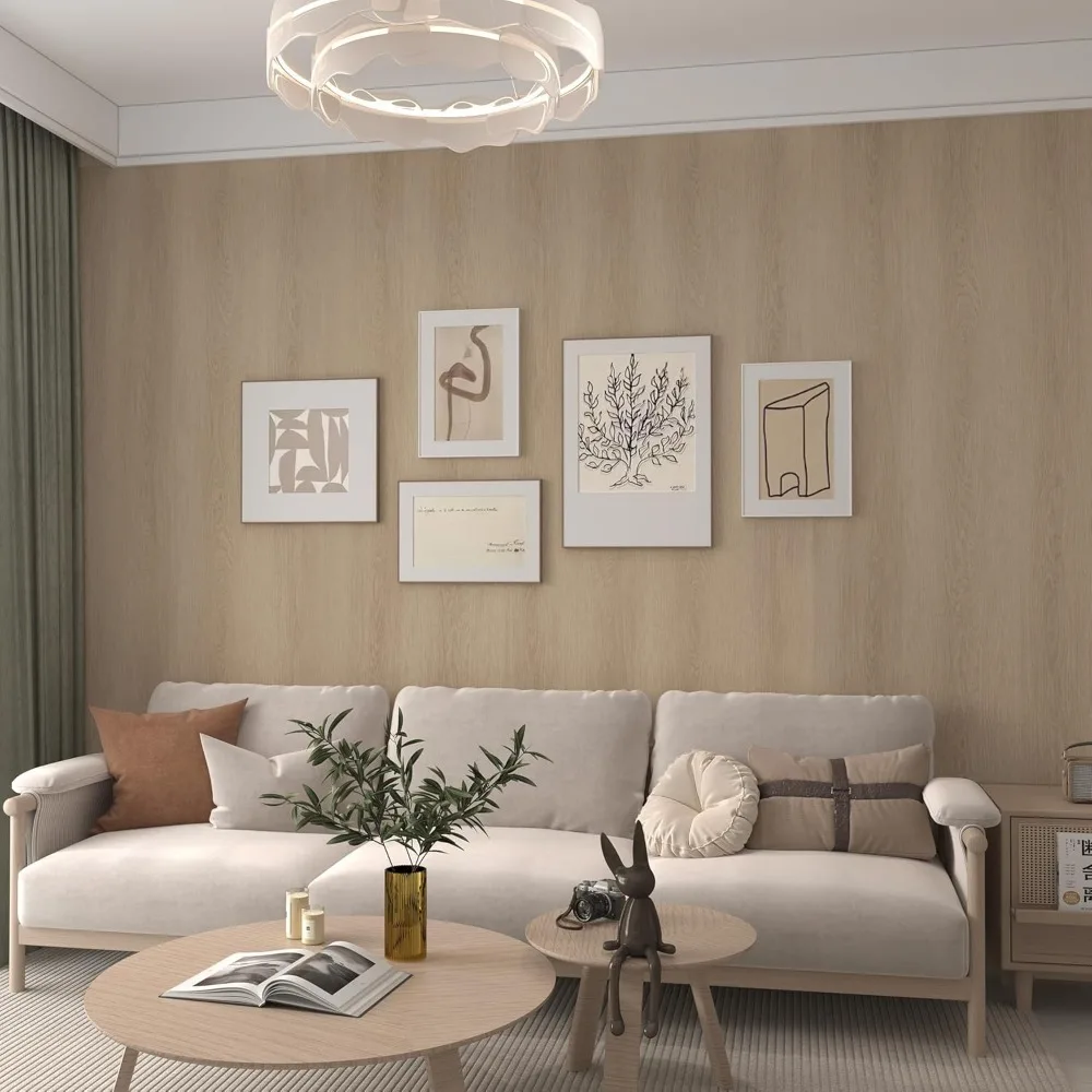 ورق جدران واسع من الخشب البني الفاتح قابل للتقشير واللصق من خشب البلوط والجوز المزخرف على سطح الطاولة من الخشب البيج والفينيل