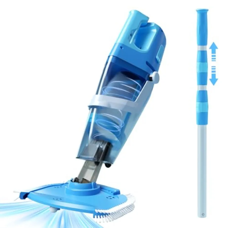 Cordless pool vacuum for above-ground and inground pools, ABS plastic, black, 1590 GPH suction power, 1-hour runtime, 2L debris