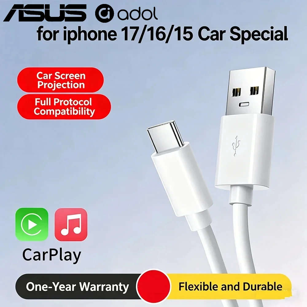 Original ASUS 20W USB A to Type C CarPlay Fast Charging Cord Multi Length Data Wire For iPhone 17 16 15 Android Car Navigation